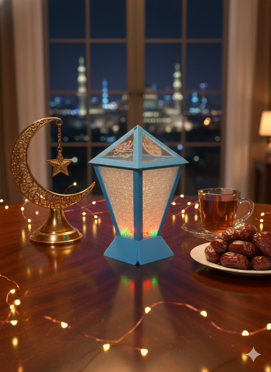 Dubai Lantern™  🇦🇪 – Contemporary Ramadan Lantern with Laser-Cut/Engraved Panels - Fully Engineered and Made In UAE. Size: Medium. Configuration: Square. 12cm * 12 cm * 21 cm.