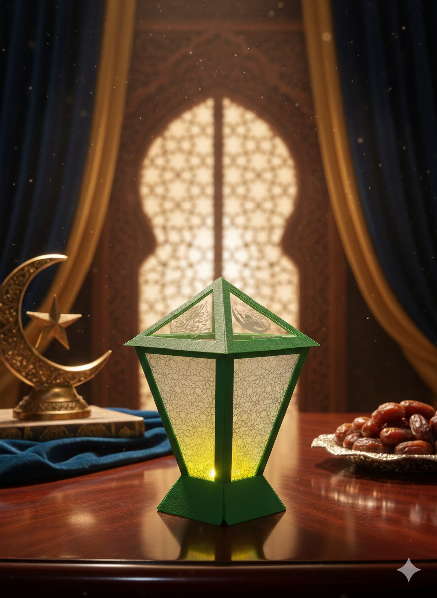 Dubai Lantern™  🇦🇪 – Contemporary Ramadan Lantern with Laser-Cut/Engraved Panels - Fully Engineered and Made In UAE. Size: Medium. Configuration: Square. 12cm * 12 cm * 21 cm.