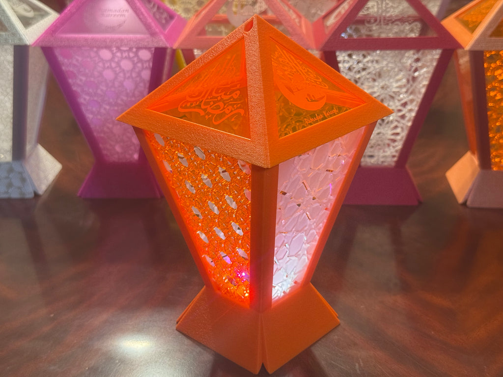 Dubai Lantern™  🇦🇪 – Contemporary Ramadan Lantern with Laser-Cut/Engraved Panels - Fully Engineered and Made In UAE. Size: Medium. Configuration: Square. 12cm * 12 cm * 21 cm.