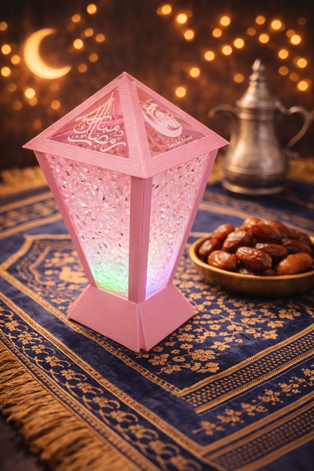 Dubai Lantern™  🇦🇪 – Contemporary Ramadan Lantern with Laser-Cut/Engraved Panels - Fully Engineered and Made In UAE. Size: Medium. Configuration: Square. 12cm * 12 cm * 21 cm.