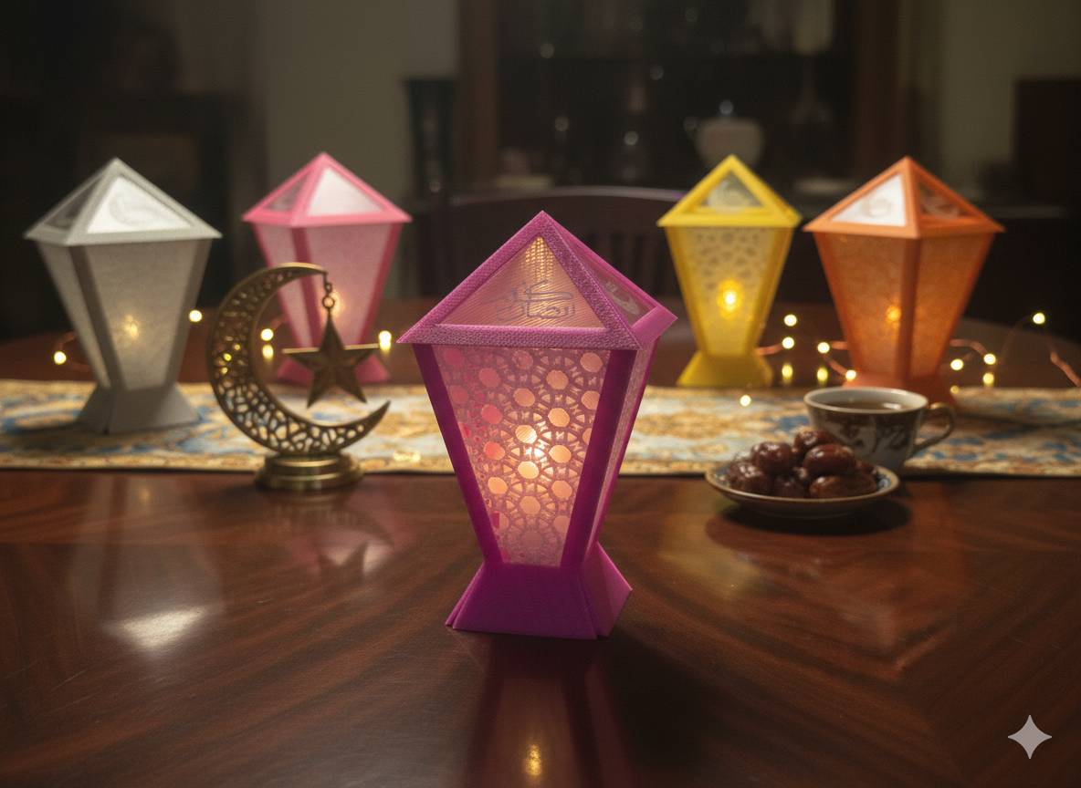 Dubai Lantern™  🇦🇪 – Contemporary Ramadan Lantern with Laser-Cut/Engraved Panels - Fully Engineered and Made In UAE. Size: Medium. Configuration: Square. 12cm * 12 cm * 21 cm.