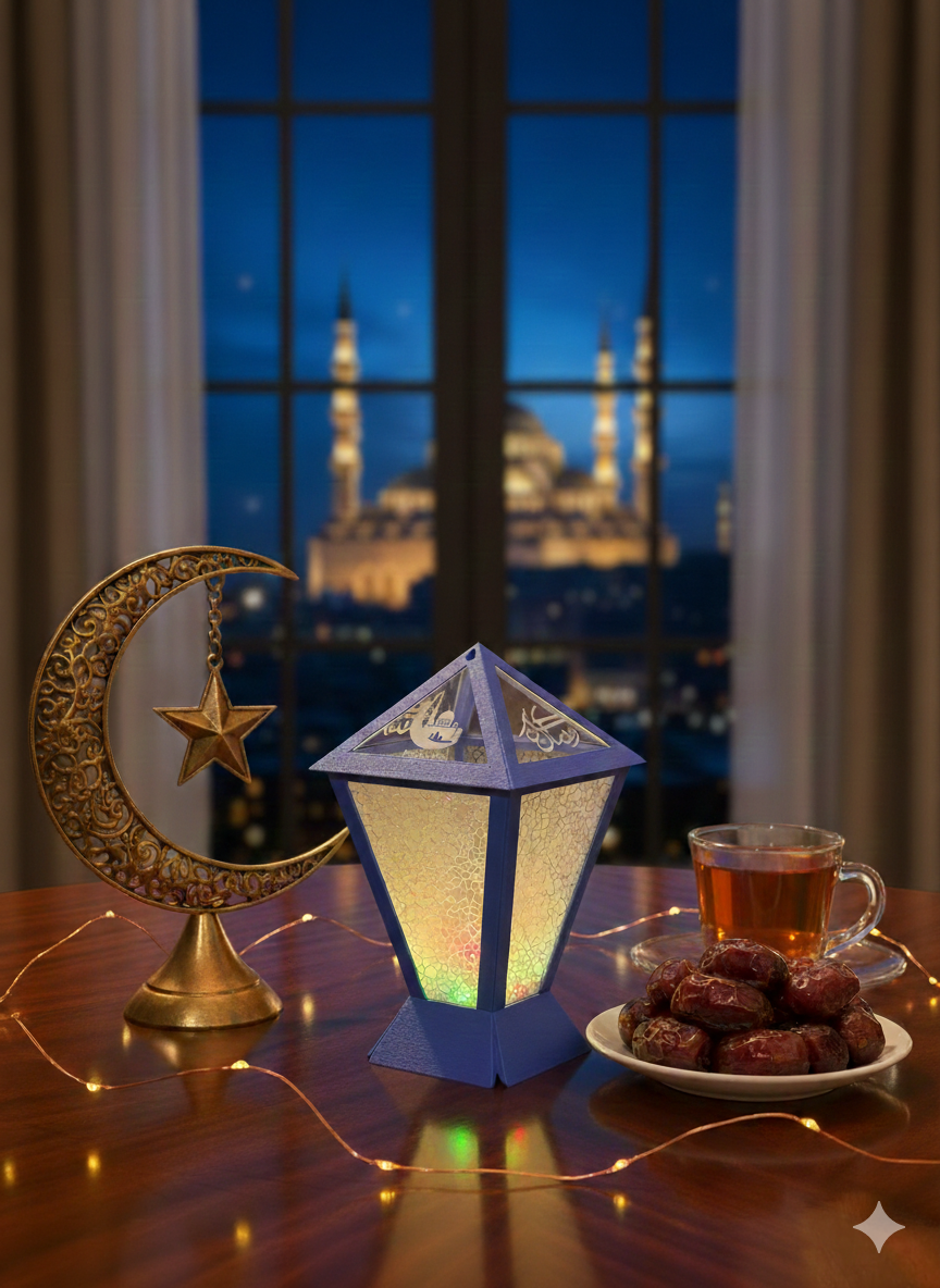 Dubai Lantern™  🇦🇪 – Contemporary Ramadan Lantern with Laser-Cut/Engraved Panels - Fully Engineered and Made In UAE. Size: Medium. Configuration: Square. 12cm * 12 cm * 21 cm.