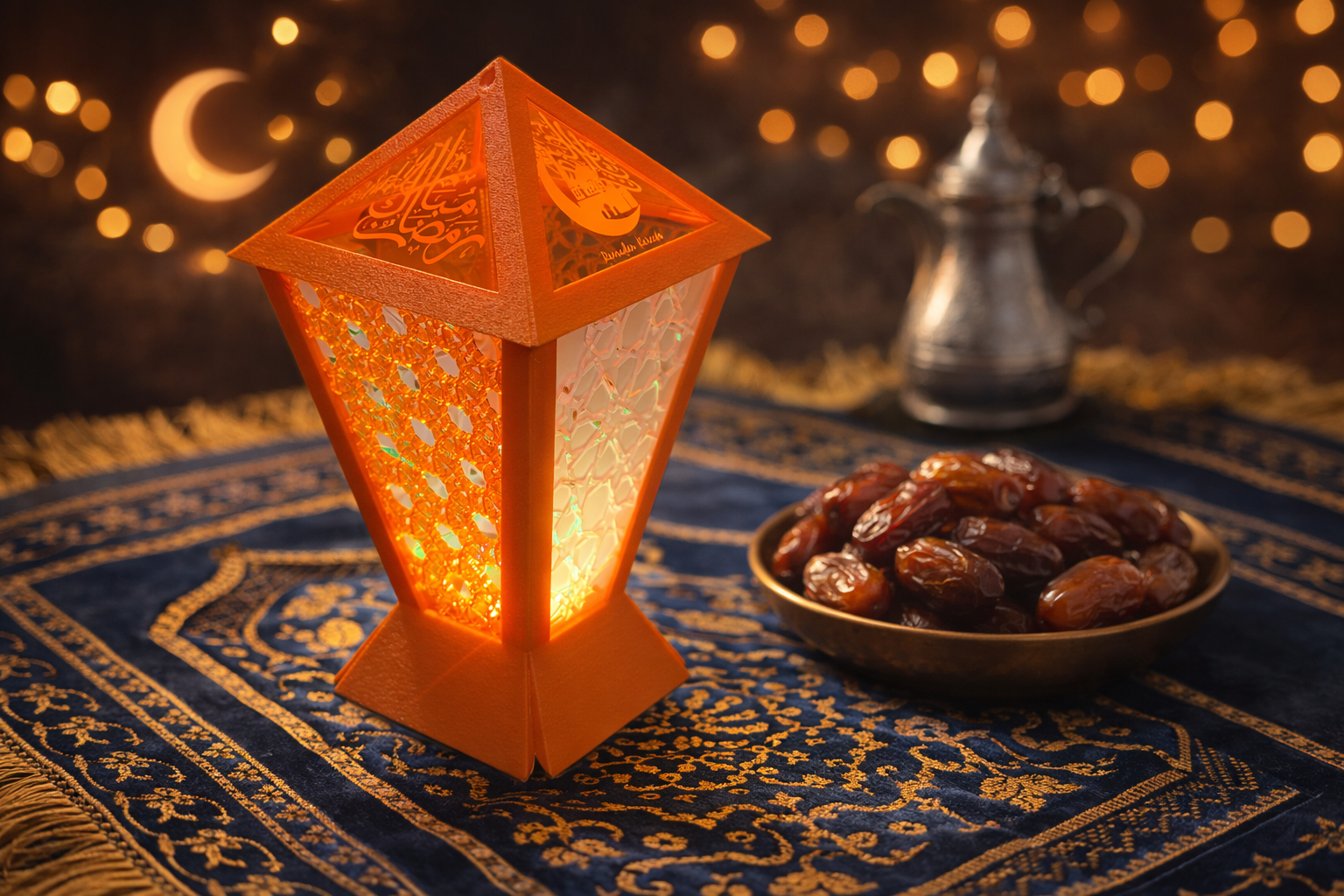 Dubai Lantern™  🇦🇪 – Contemporary Ramadan Lantern with Laser-Cut/Engraved Panels - Fully Engineered and Made In UAE. Size: Medium. Configuration: Square. 12cm * 12 cm * 21 cm.