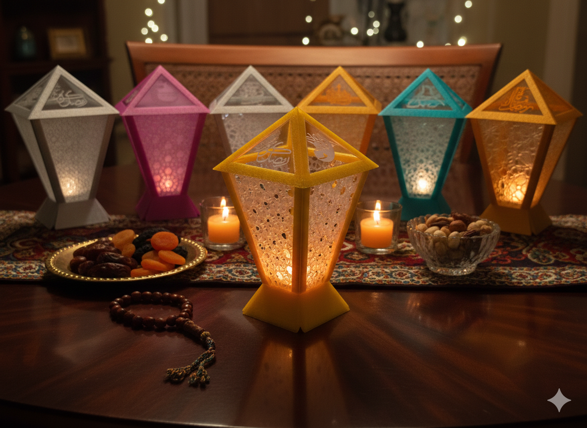 Dubai Lantern™  🇦🇪 – Contemporary Ramadan Lantern with Laser-Cut/Engraved Panels - Fully Engineered and Made In UAE. Size: Medium. Configuration: Square. 12cm * 12 cm * 21 cm.